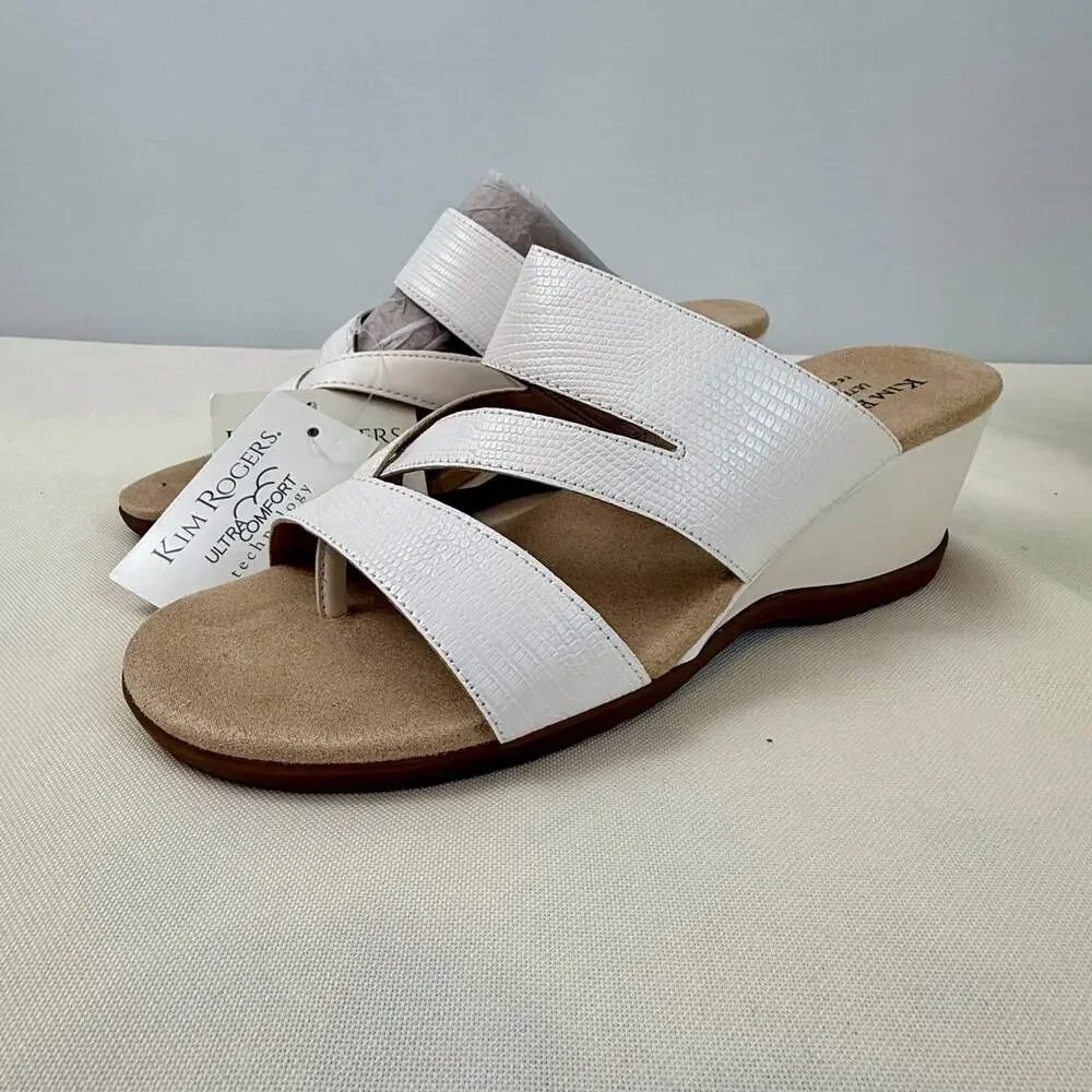 NIB Kim Roger’s Krystal White Slip On Ultra Comfort Wedge Sandals 8M Man Made - Picture 15 of 16